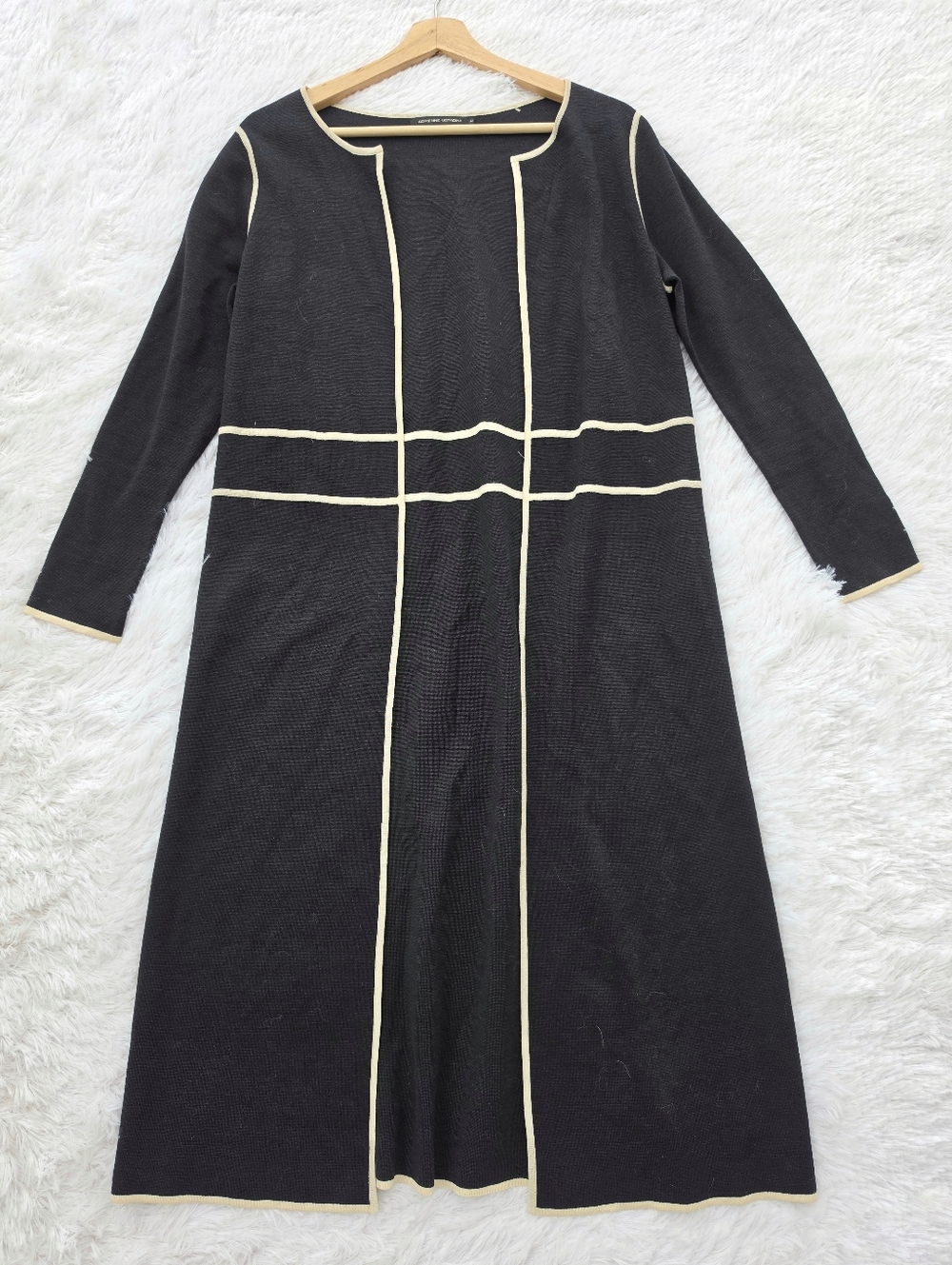 Adrienne Vittadini Black Silk Blend Open Front‎ Duster Cardigan